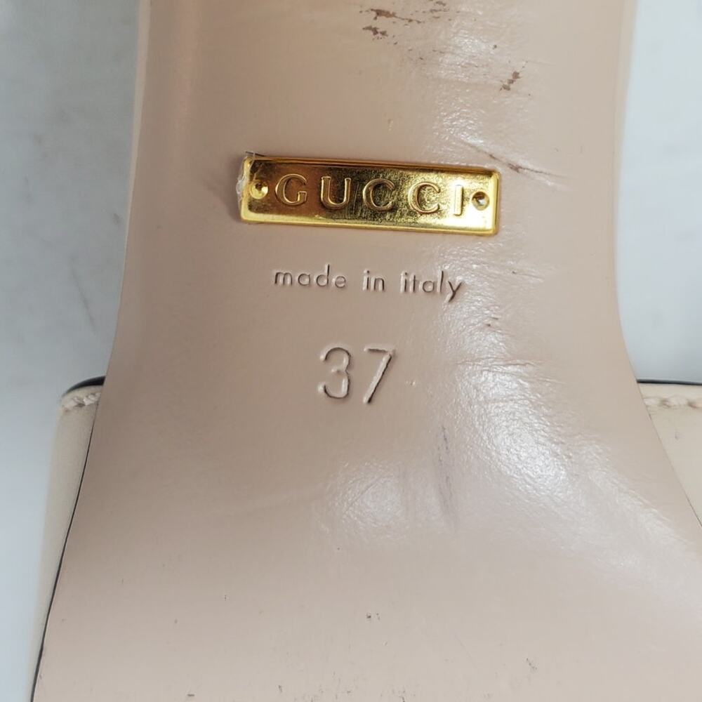 Gucci Sandals Interlocking G Cut-Out Leather Light Nude Gold Heel Size 37 US 7 - Picture 9 of 11